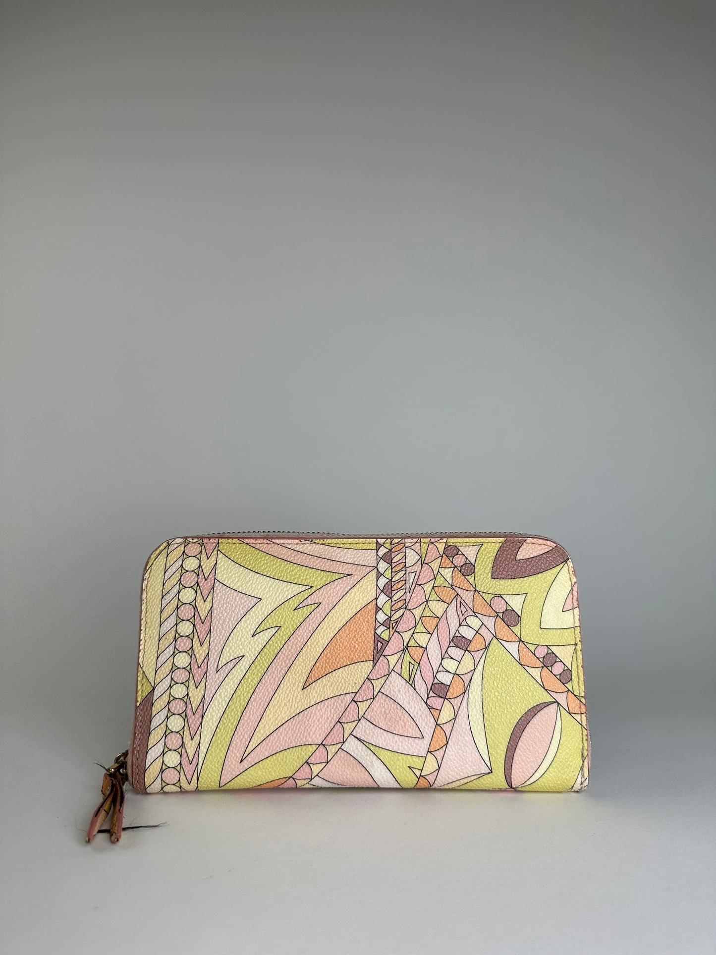 Vintage Pucci Canvas Leather Trim Wallet Pink Yellow Rust