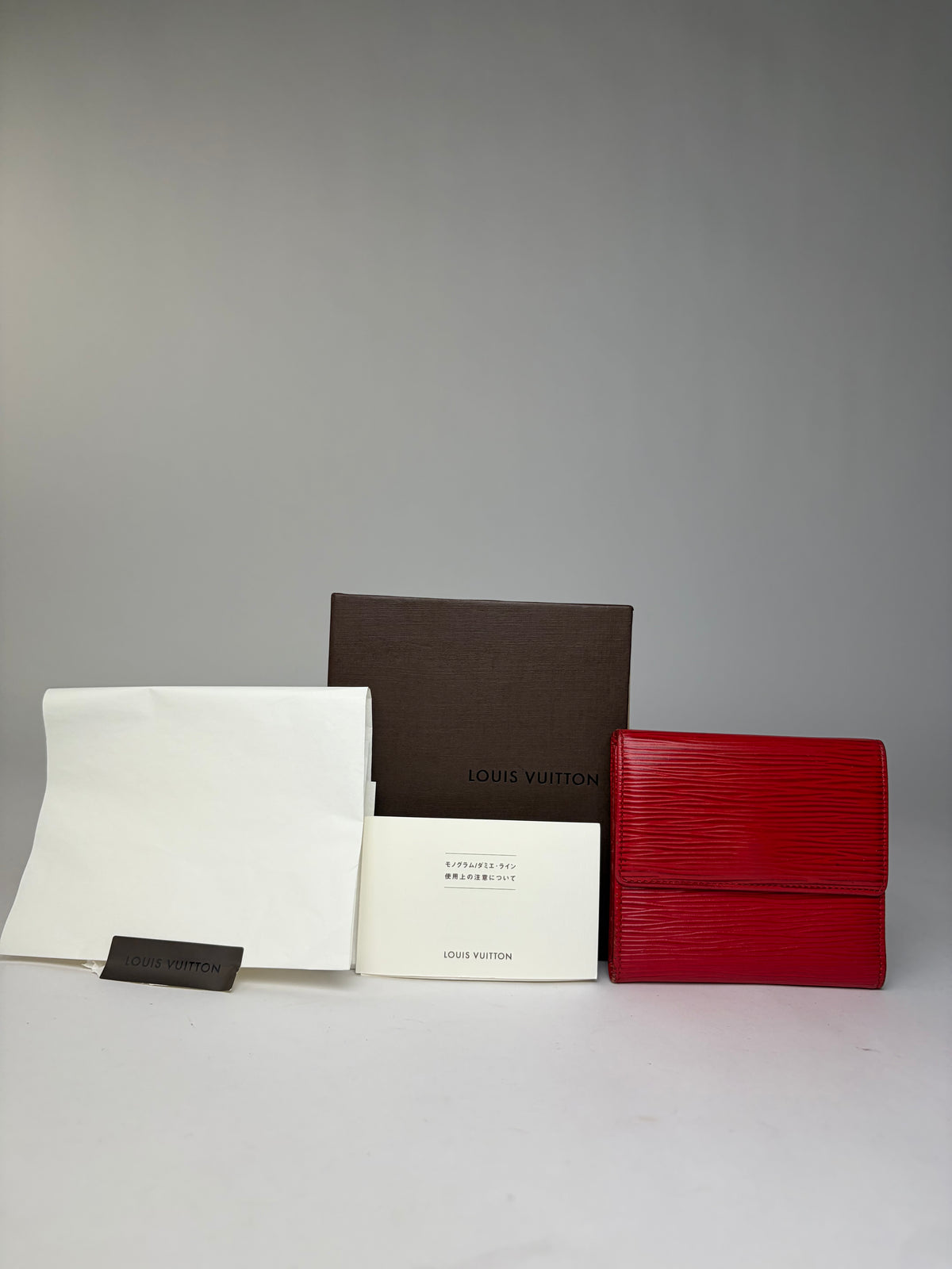 Vintage Louis Vuitton Epi Leather Bifold Wallet Red Gold