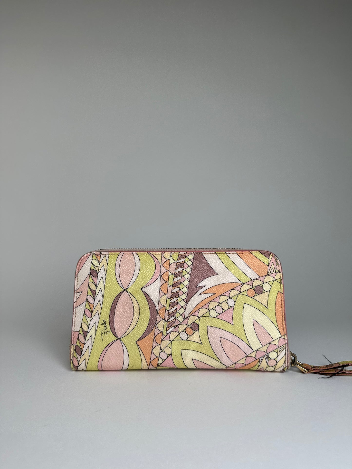 Vintage Pucci Canvas Leather Trim Wallet Pink Yellow Rust