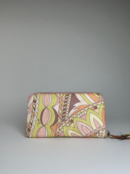 Vintage Pucci Canvas Leather Trim Wallet Pink Yellow Rust
