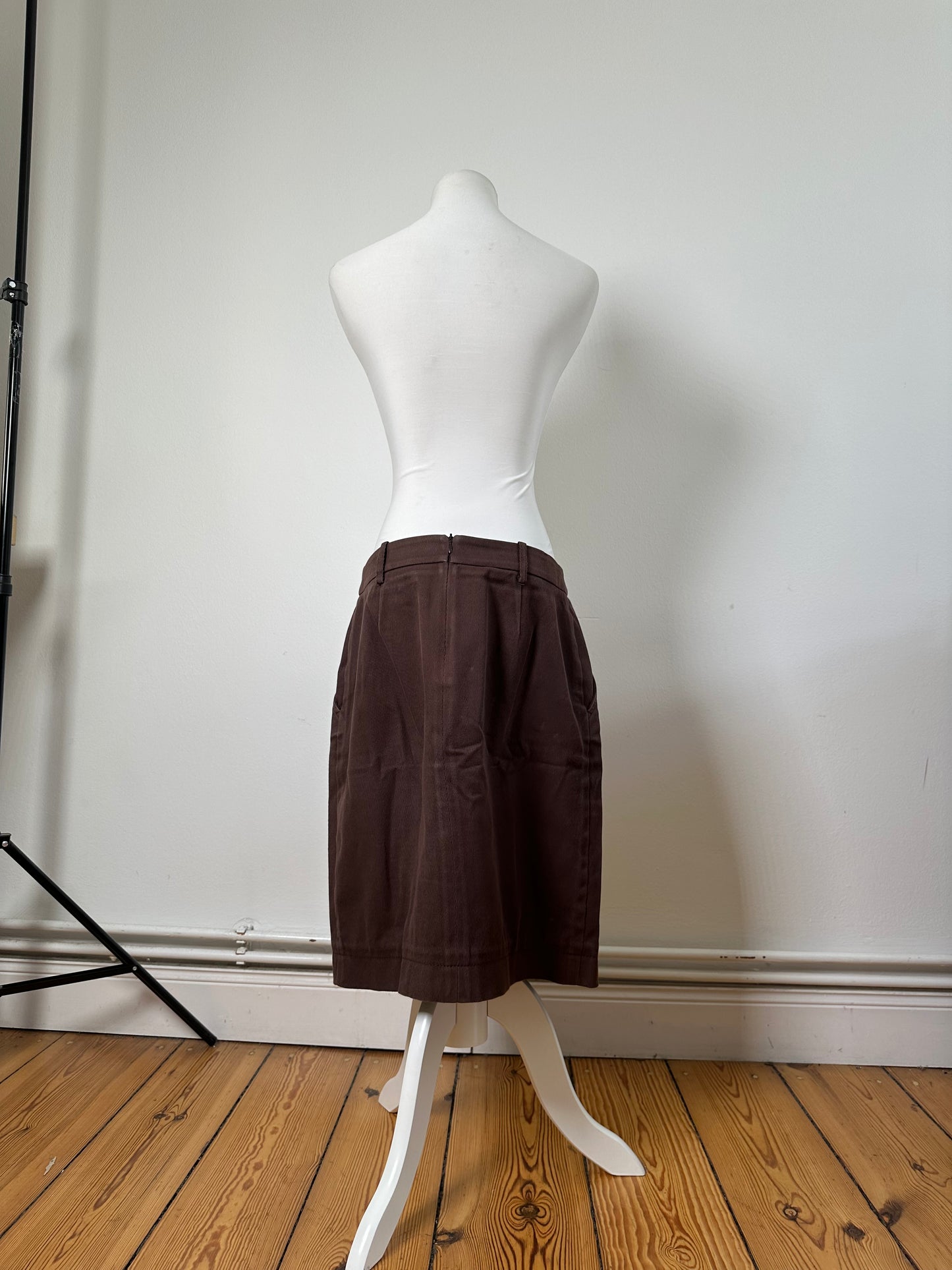 Vintage Celine Cotton Twill Skirt Brown L