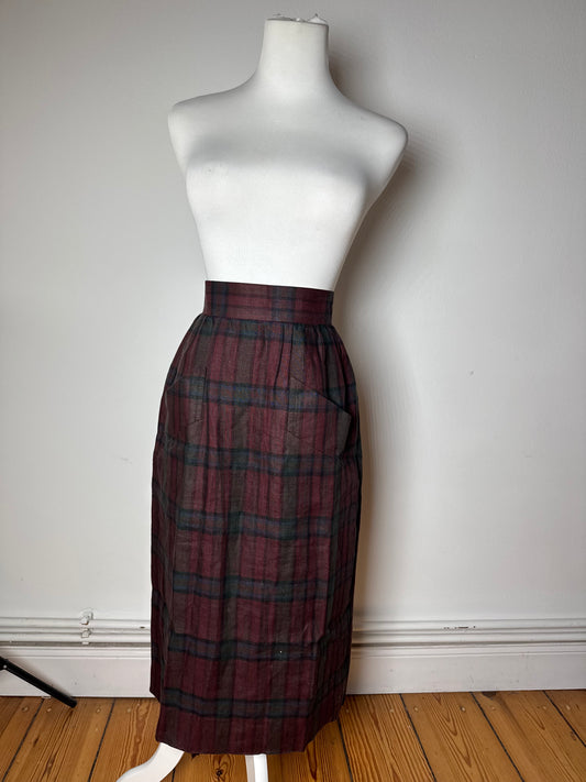 Vintage Yves Saint Laurent Canvas Checked Skirt burgundy Green 36/S