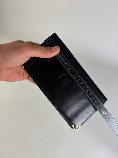 Vintage Celine Leather Long Wallet Black Gold