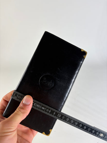Vintage Celine Leather Long Wallet Black Gold