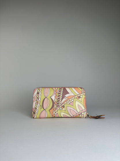 Vintage Pucci Canvas Leather Trim Wallet Pink Yellow Rust