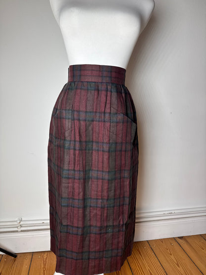 Vintage Yves Saint Laurent Canvas Checked Skirt burgundy Green 36/S