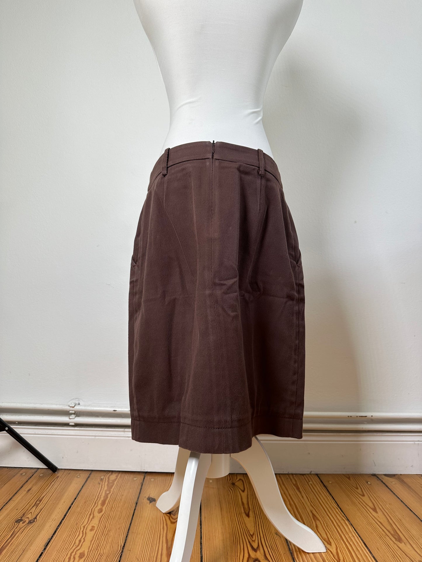 Vintage Celine Cotton Twill Skirt Brown L