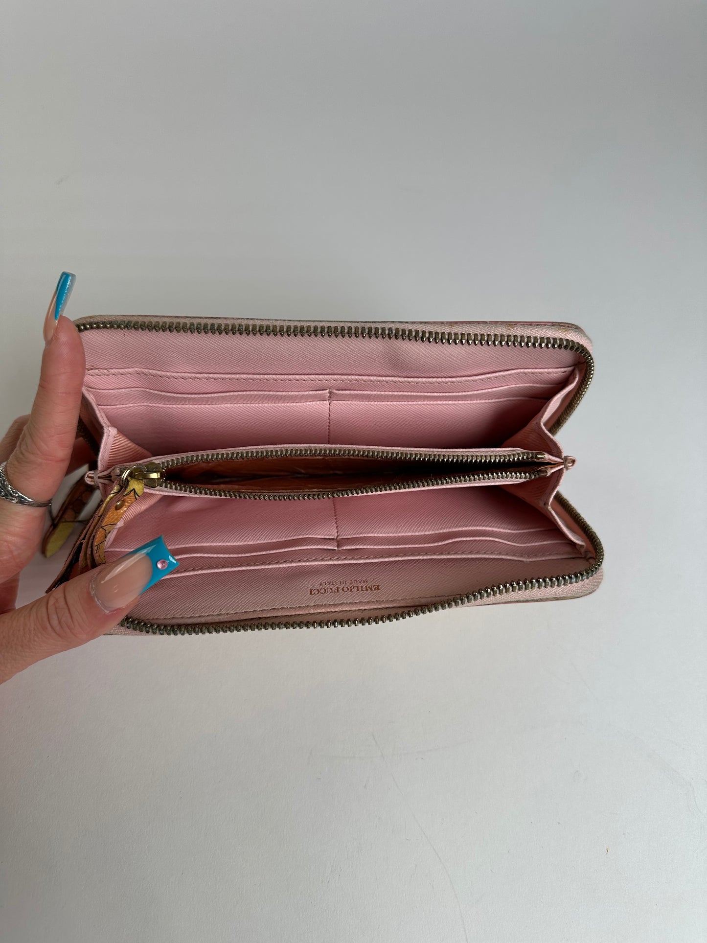 Vintage Pucci Canvas Leather Trim Wallet Pink Yellow Rust