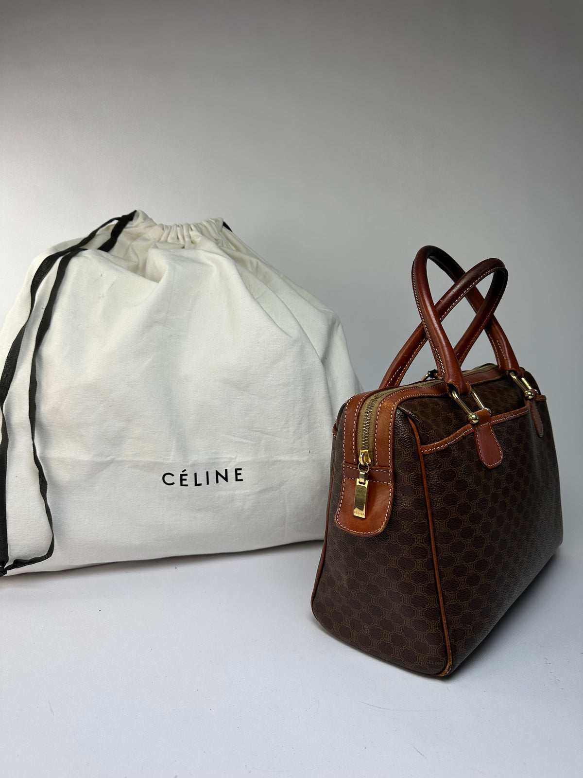 Vintage Celine Macadam Canvas Top-Handle Bag Late 1980s Brown