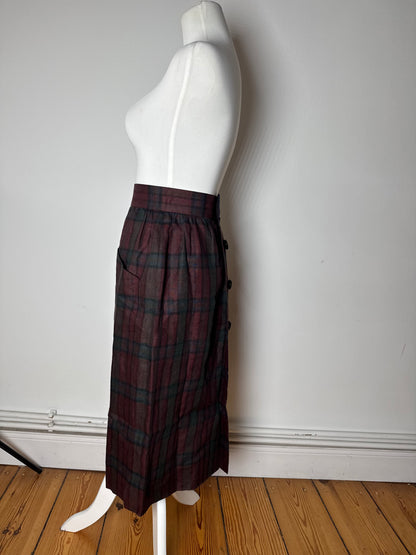 Vintage Yves Saint Laurent Canvas Checked Skirt burgundy Green 36/S