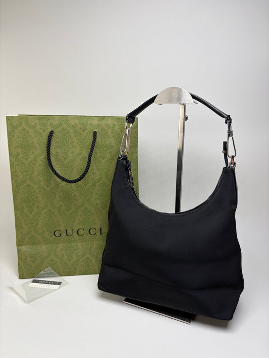 Vintage Gucci Nylon Shoulder Bag Black Silver