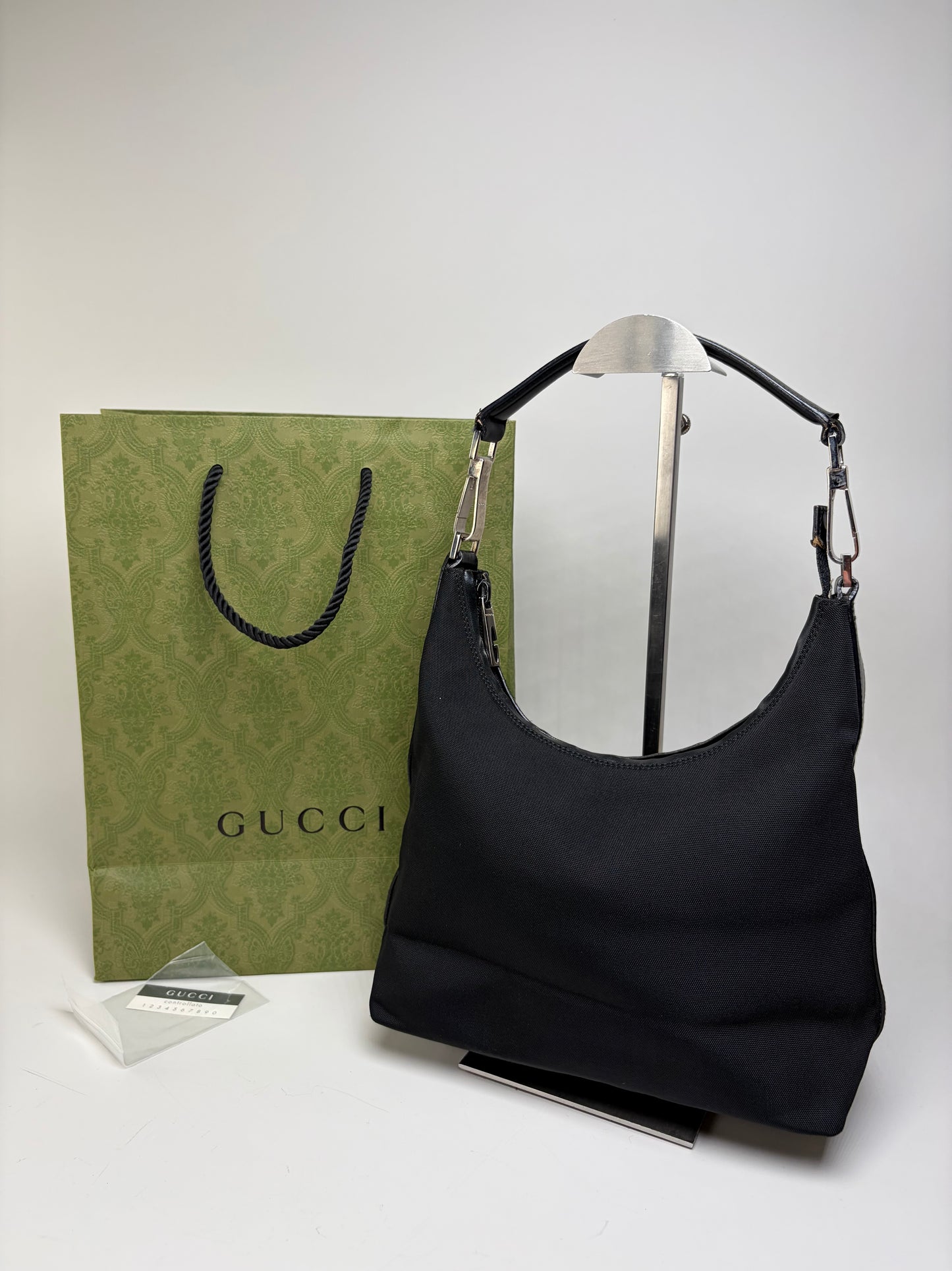 Vintage Gucci Nylon Shoulder Bag Black Silver