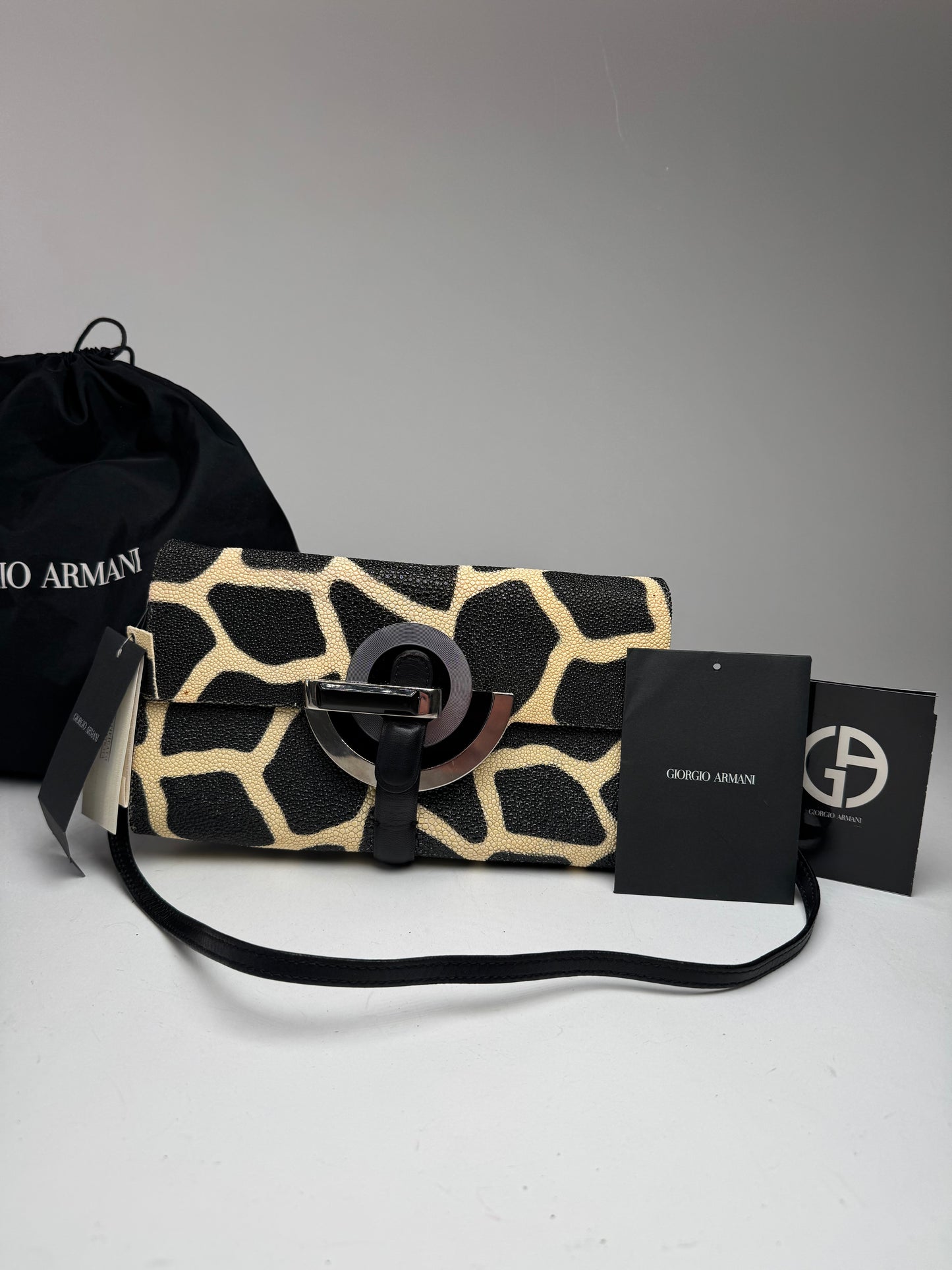 Vintage Giorgio Armani Leather Bag Black Yellow