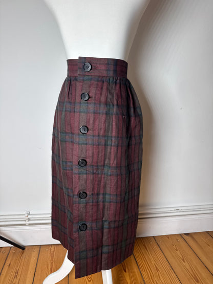 Vintage Yves Saint Laurent Canvas Checked Skirt burgundy Green 36/S