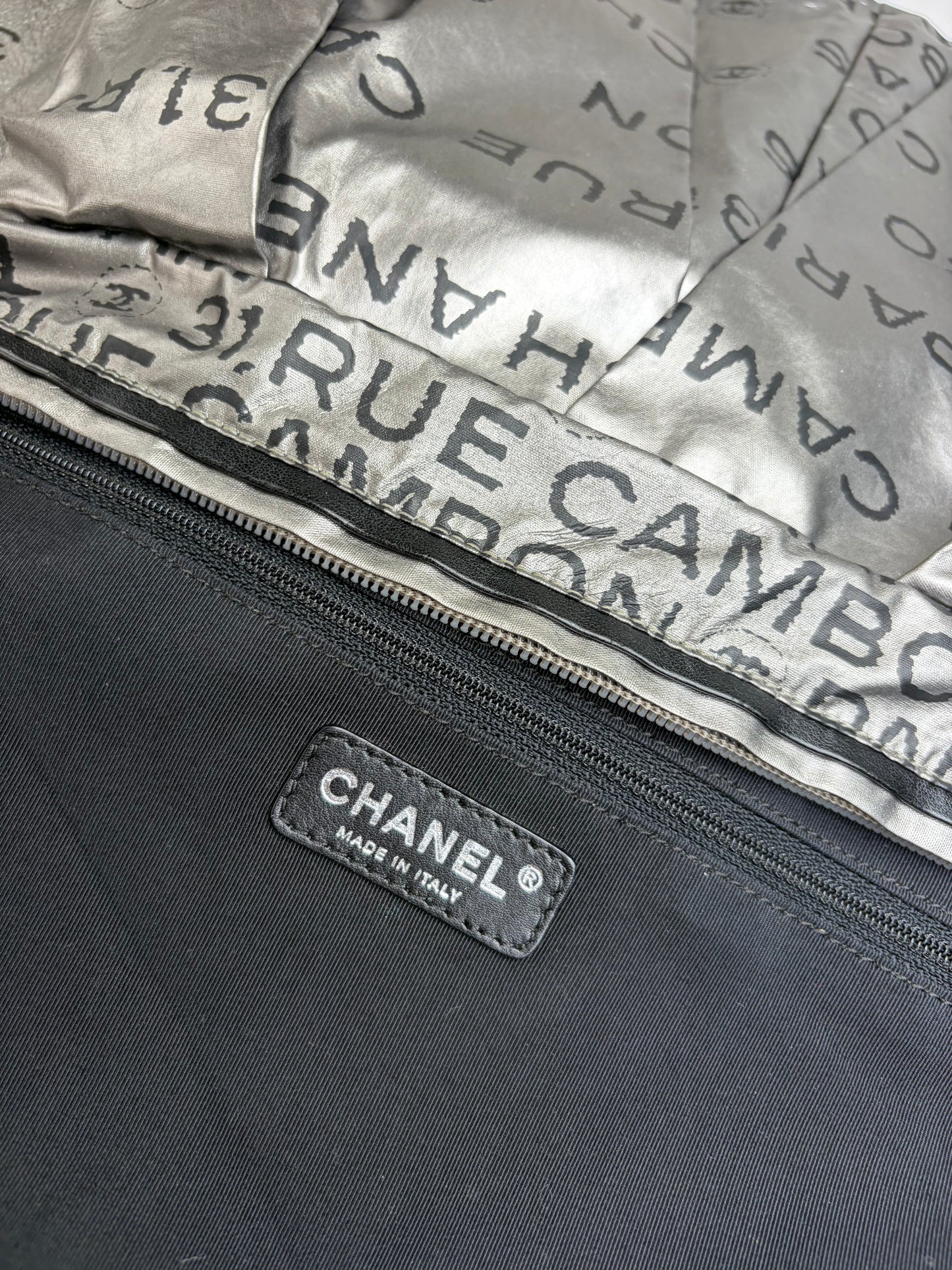 Vintage Chanel Metallic Nylon Clutch Bag Silver