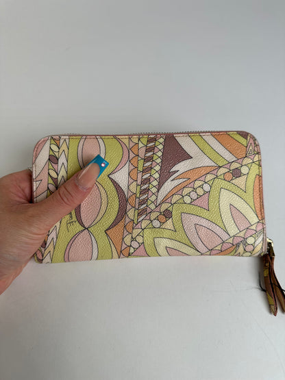 Vintage Pucci Canvas Leather Trim Wallet Pink Yellow Rust