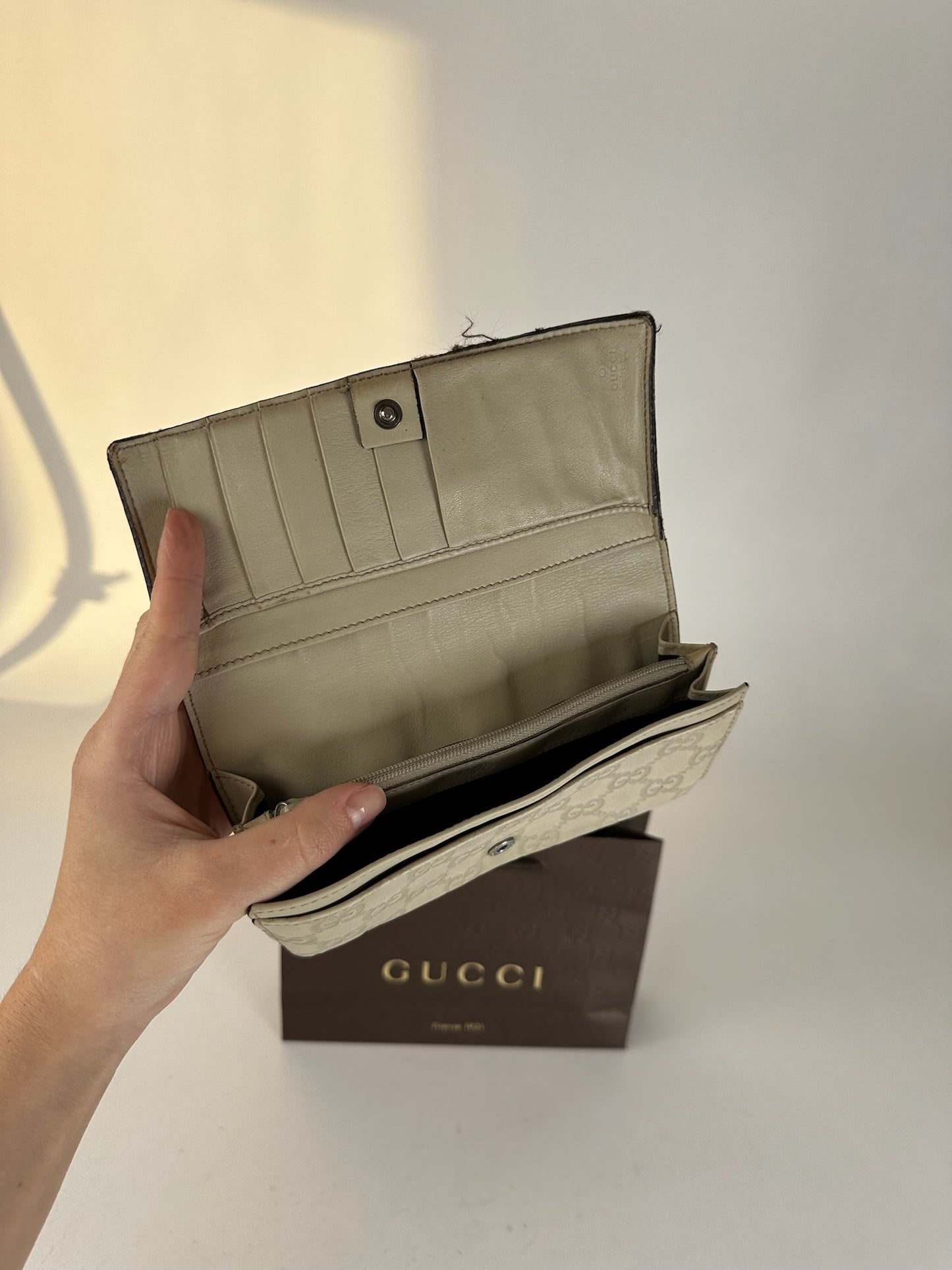 Vintage Gucci Monogramm Leather wallet white