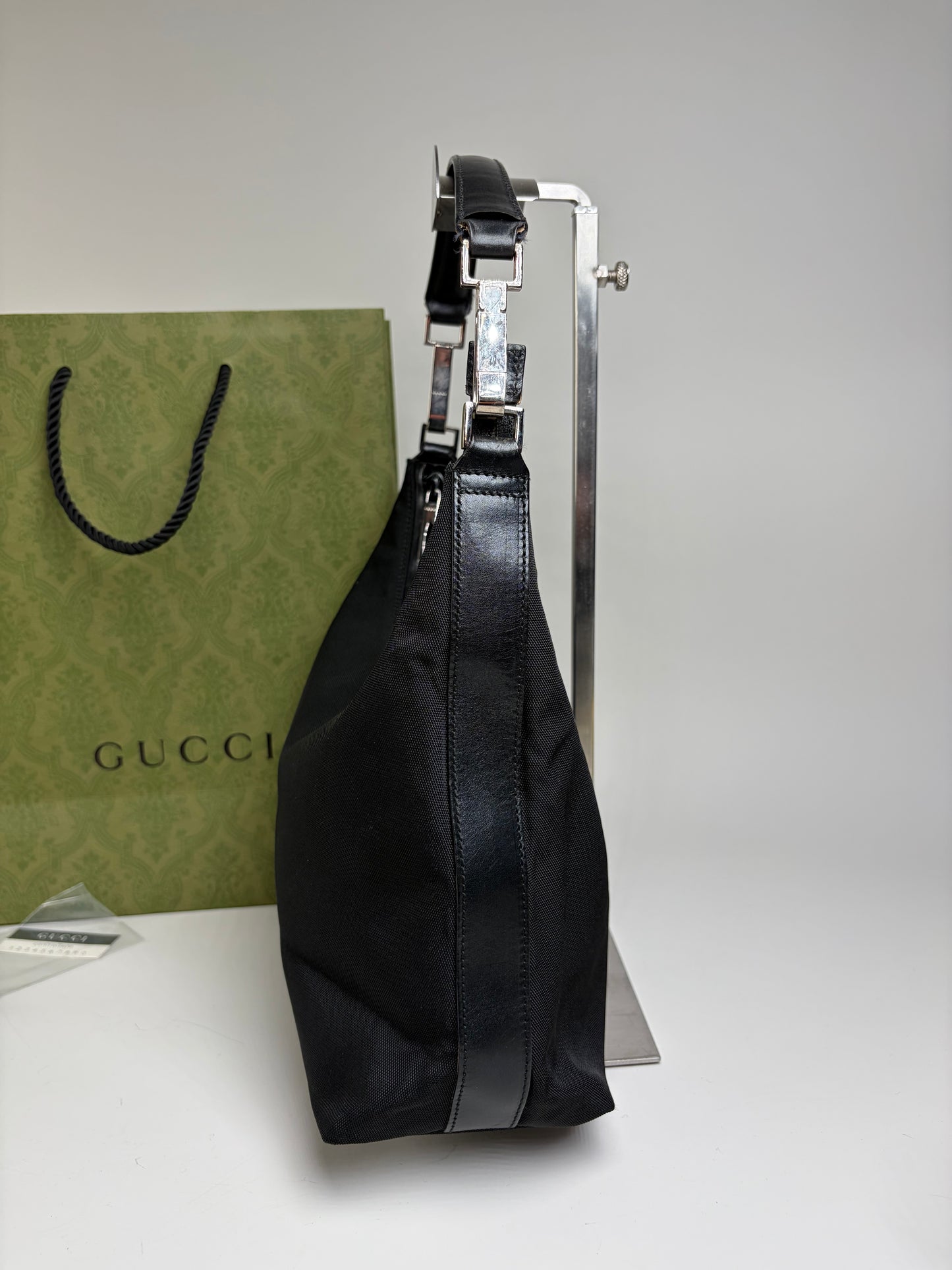 Vintage Gucci Nylon Shoulder Bag Black Silver