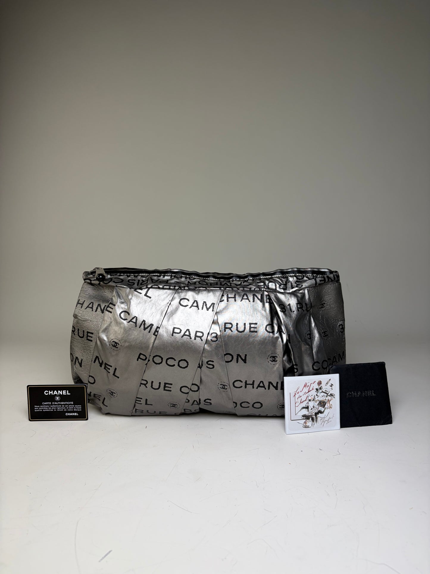 Vintage Chanel Metallic Nylon Clutch Bag Silver