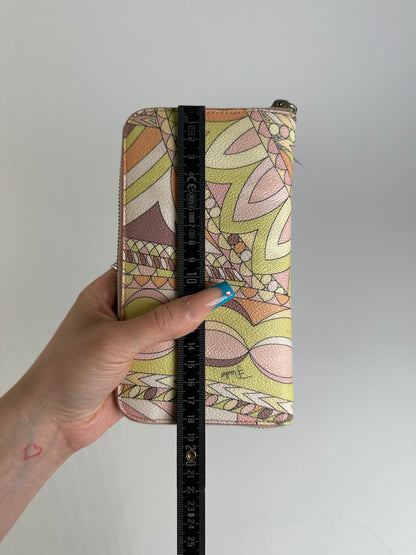 Vintage Pucci Canvas Leather Trim Wallet Pink Yellow Rust