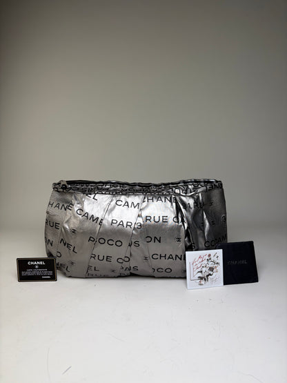 Vintage Chanel Metallic Nylon Clutch Bag Silver