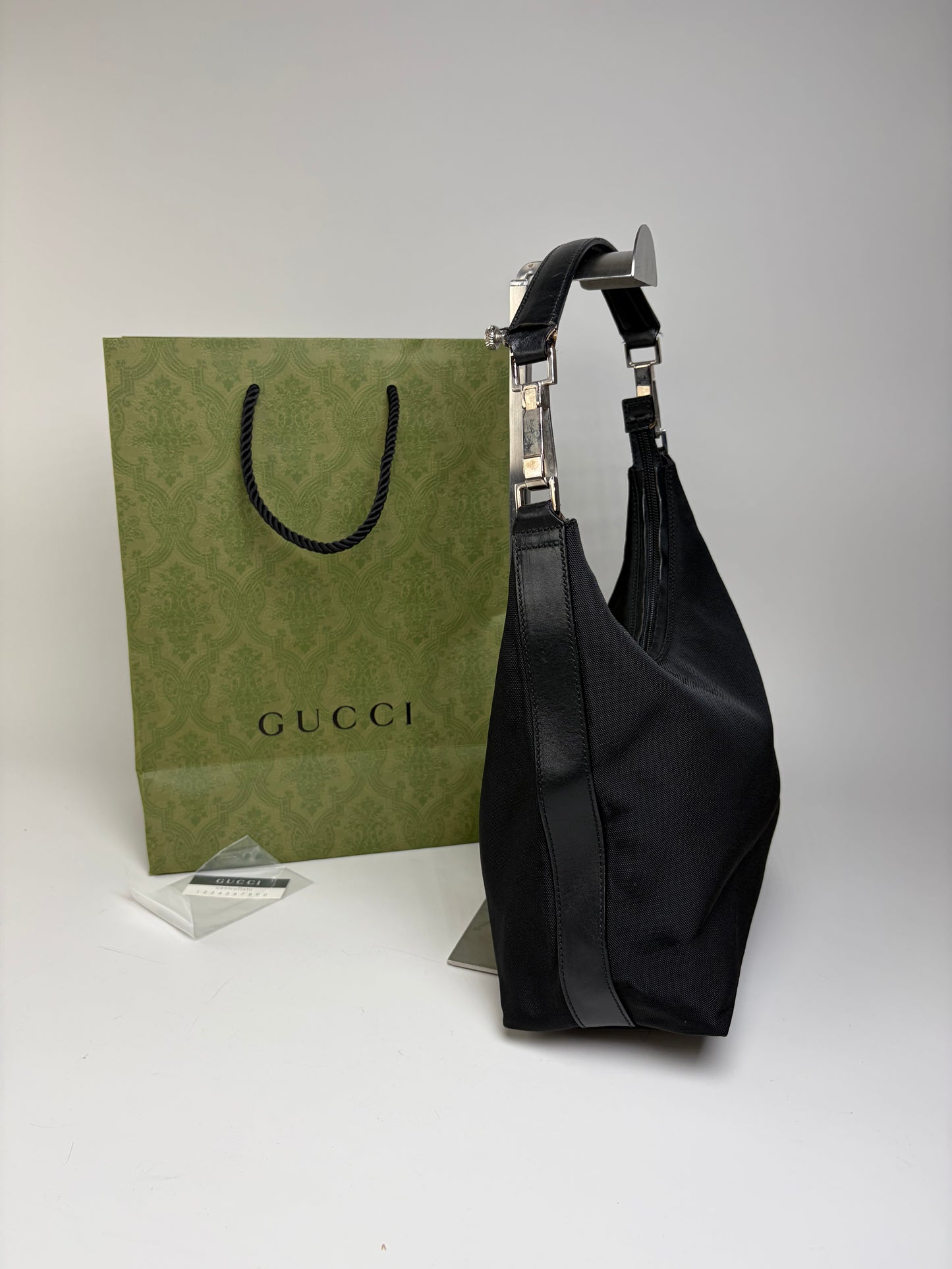 Vintage Gucci Nylon Shoulder Bag Black Silver