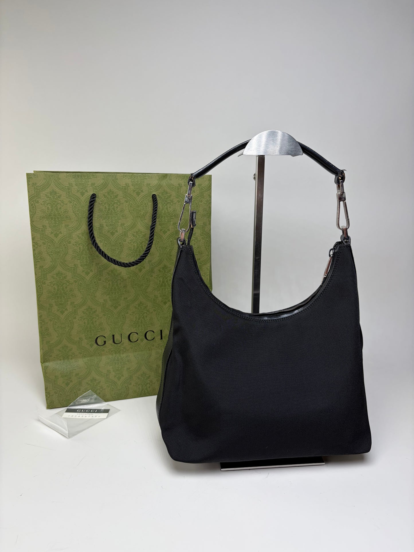 Vintage Gucci Nylon Shoulder Bag Black Silver