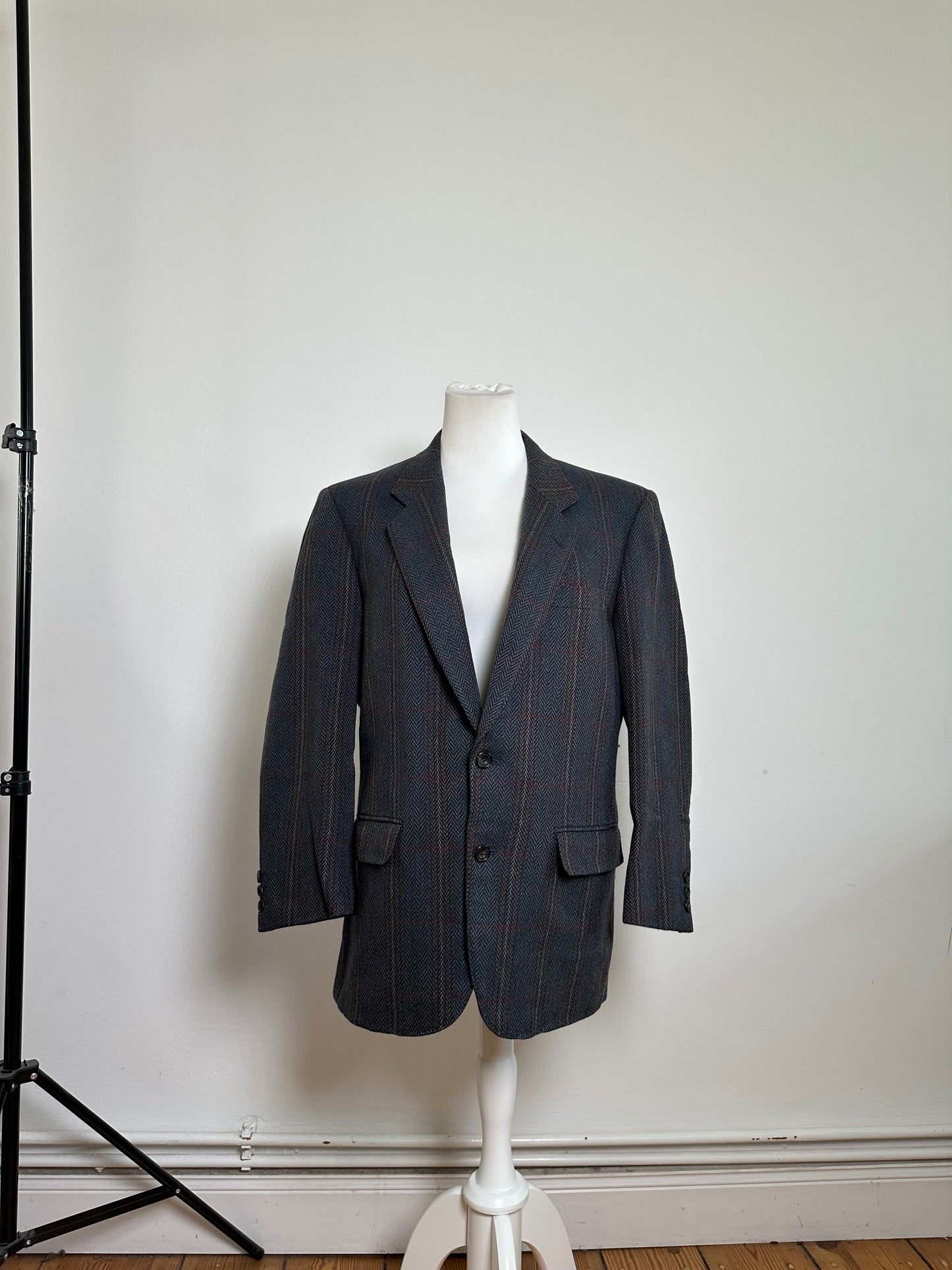 Vintage Balenciaga Houndstooth Wool Blazer Blue Grey Red M