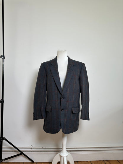 Vintage Balenciaga Houndstooth Wool Blazer Blue Grey Red M