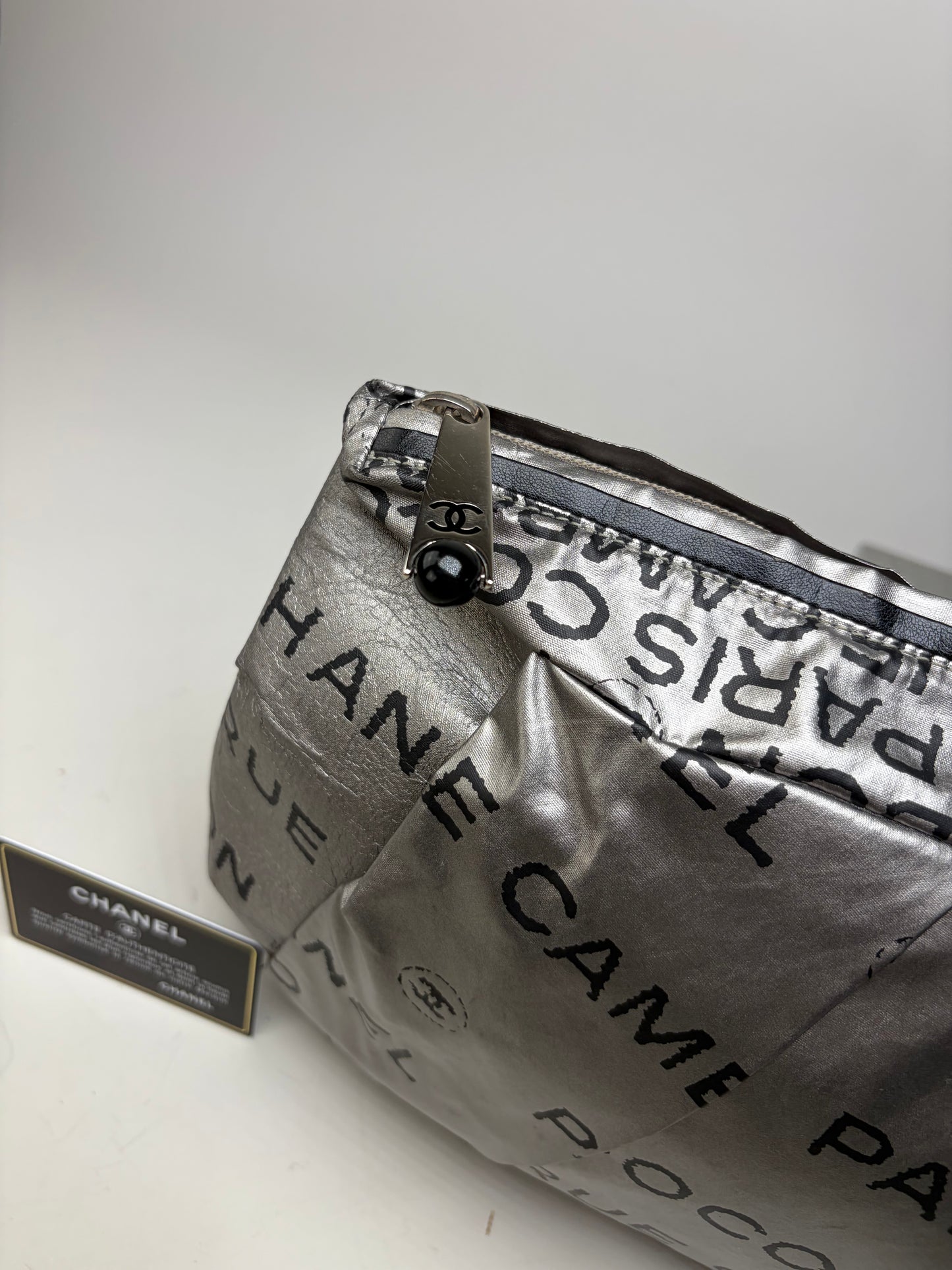 Vintage Chanel Metallic Nylon Clutch Bag Silver