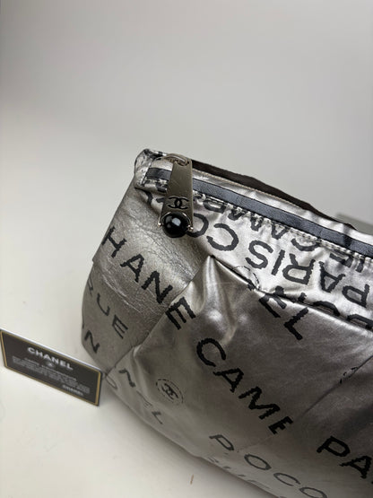 Vintage Chanel Metallic Nylon Clutch Bag Silver