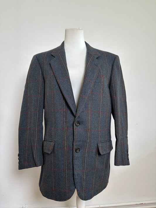 Vintage Balenciaga Houndstooth Wool Blazer Blue Grey Red M