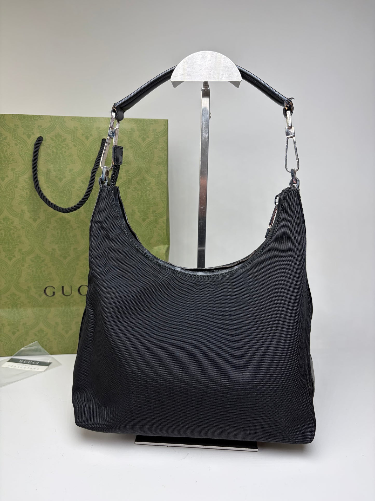 Vintage Gucci Nylon Shoulder Bag Black Silver