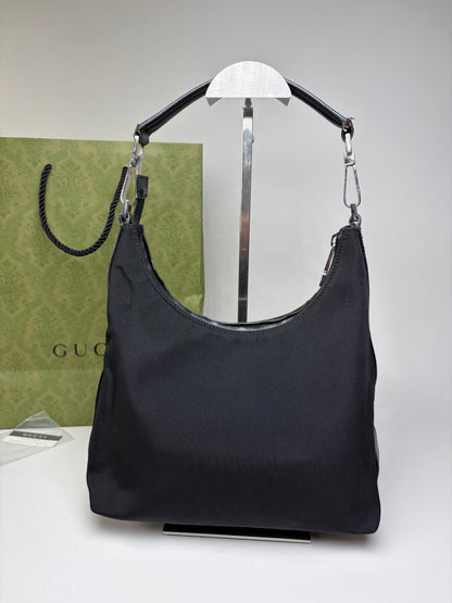 Vintage Gucci Nylon Shoulder Bag Black Silver