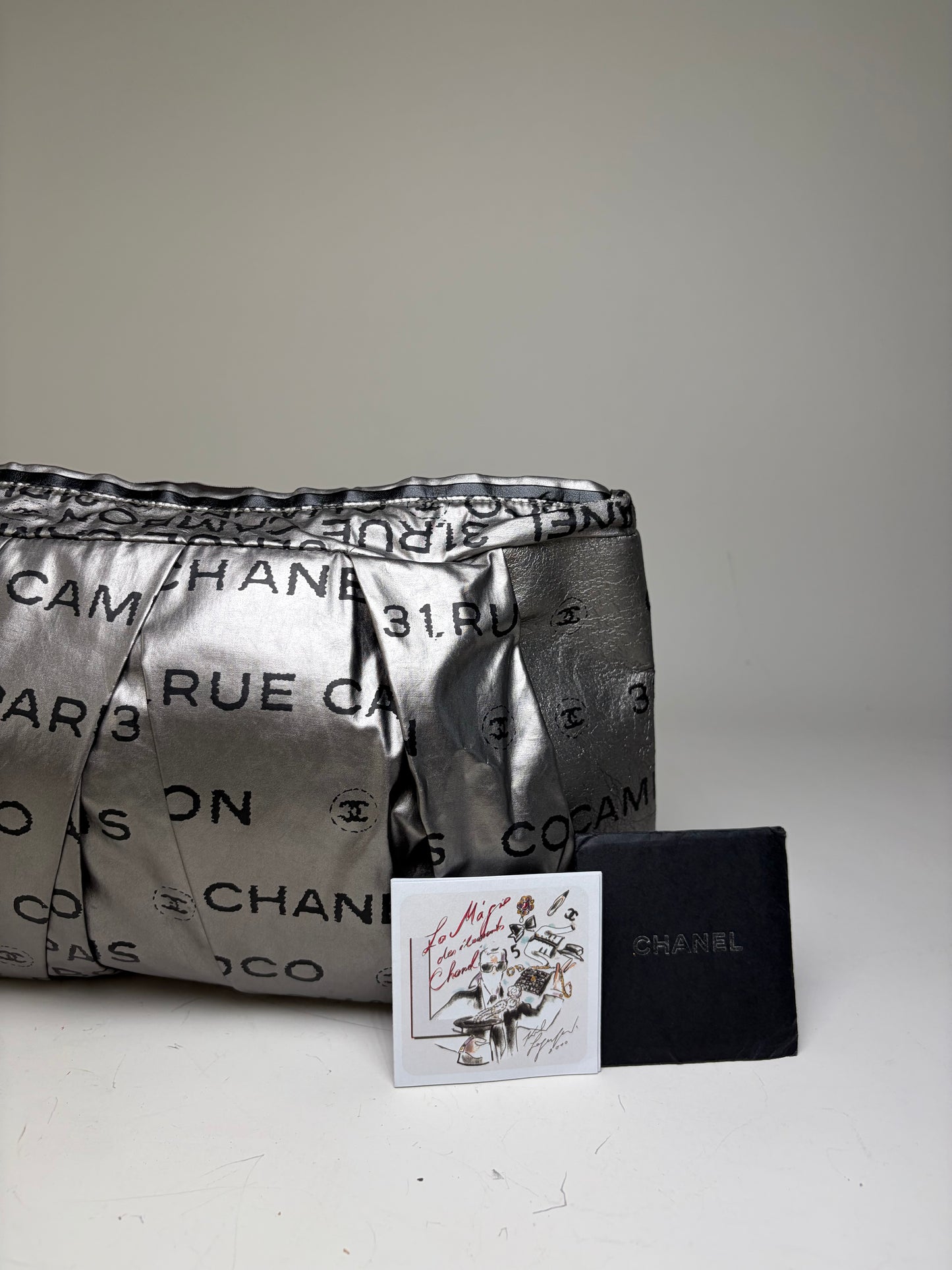 Vintage Chanel Metallic Nylon Clutch Bag Silver