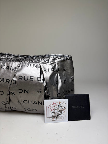 Vintage Chanel Metallic Nylon Clutch Bag Silver