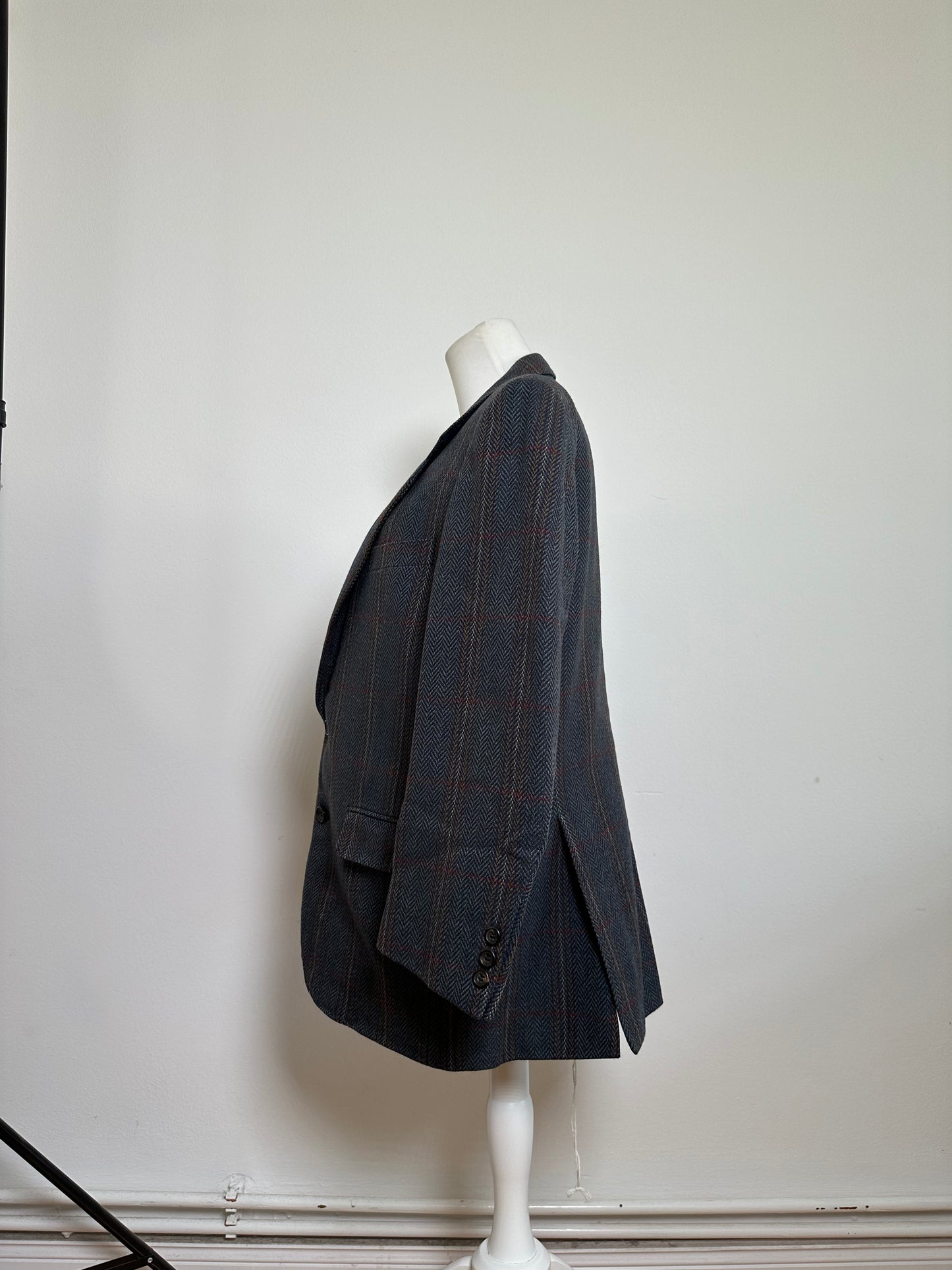 Vintage Balenciaga Houndstooth Wool Blazer Blue Grey Red M