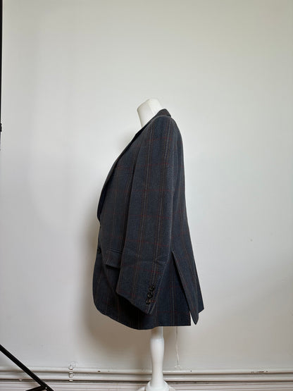 Vintage Balenciaga Houndstooth Wool Blazer Blue Grey Red M