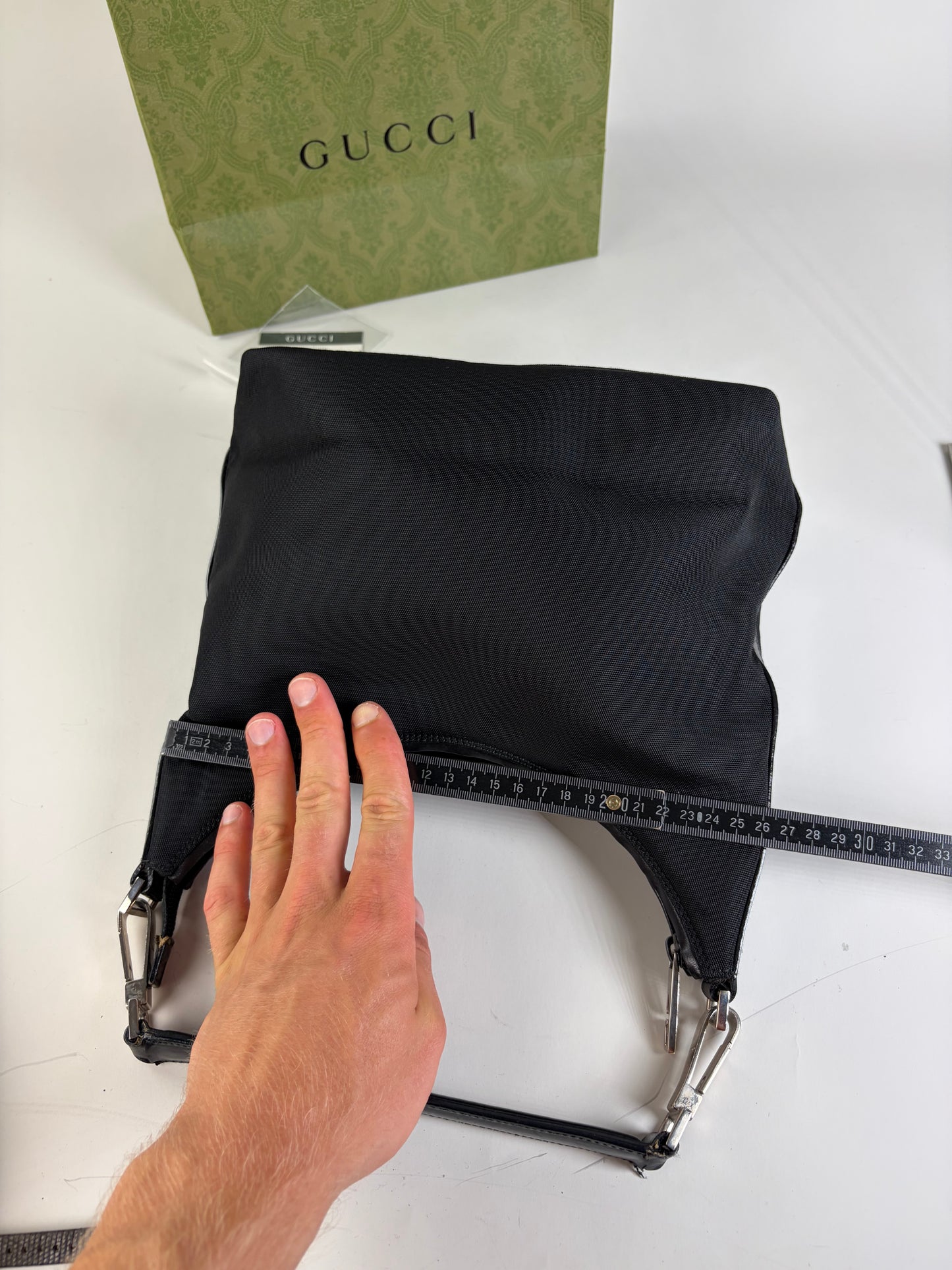 Vintage Gucci Nylon Shoulder Bag Black Silver