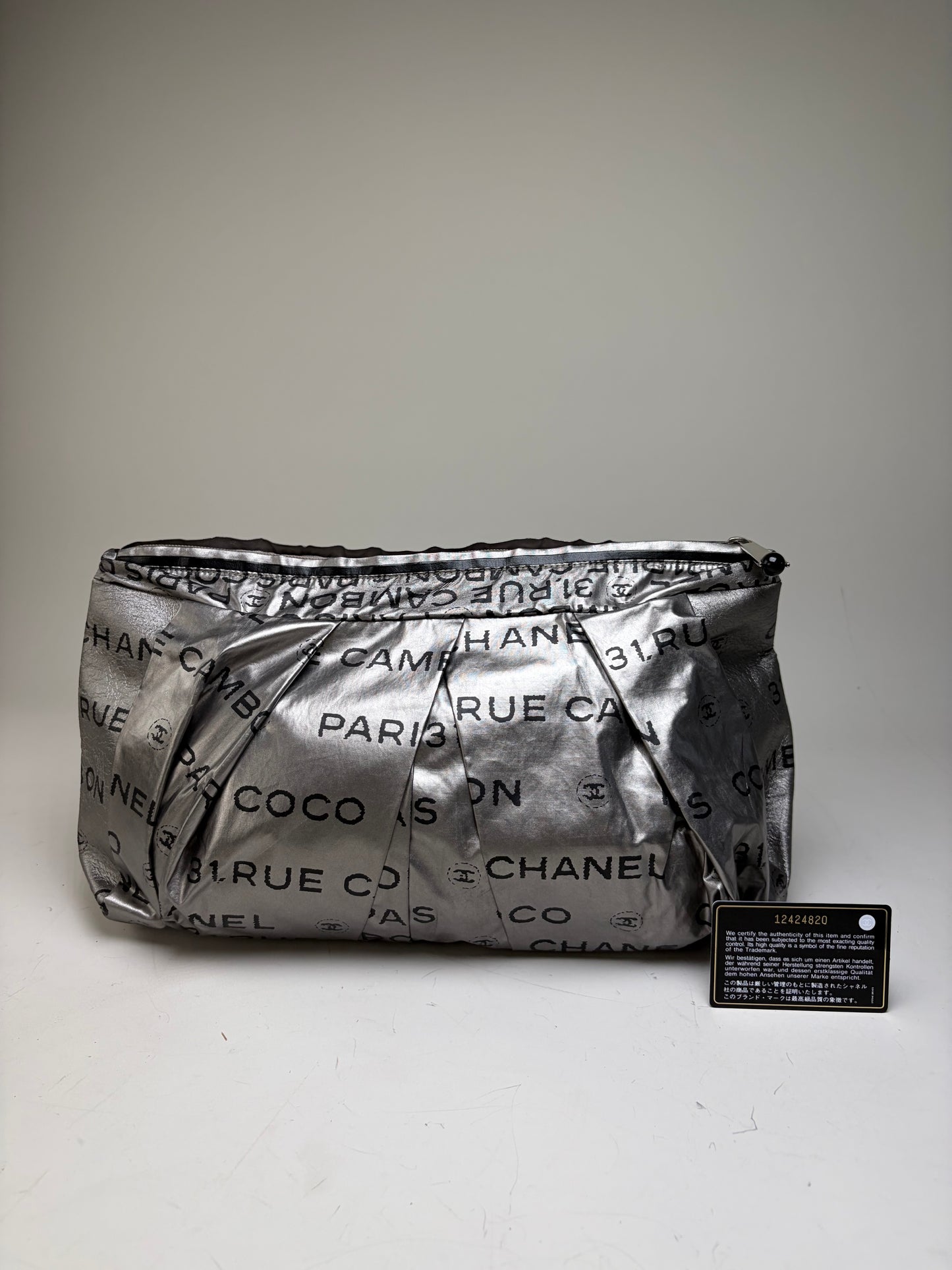 Vintage Chanel Metallic Nylon Clutch Bag Silver