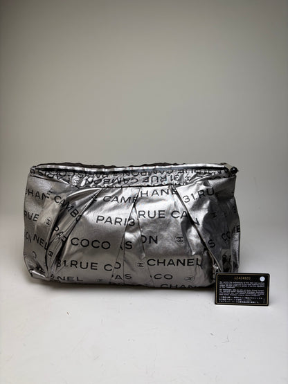Vintage Chanel Metallic Nylon Clutch Bag Silver