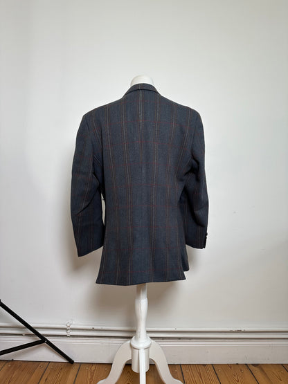 Vintage Balenciaga Houndstooth Wool Blazer Blue Grey Red M
