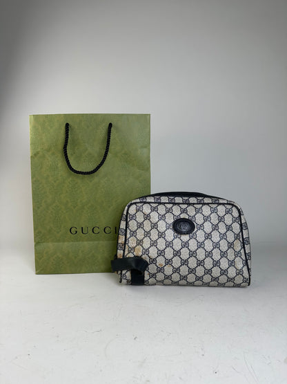 Vintage Gucci GG Supreme Cosmetic Case Beige Navy