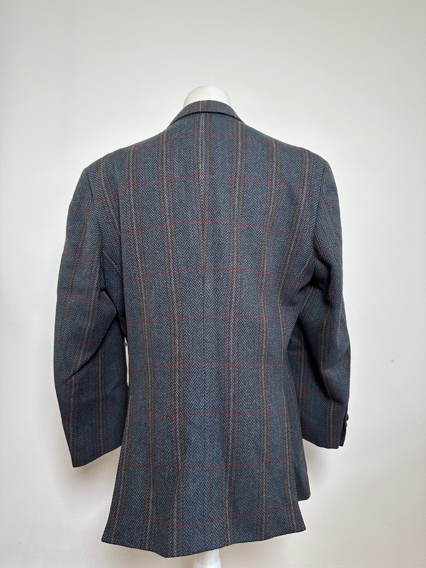 Vintage Balenciaga Houndstooth Wool Blazer Blue Grey Red M