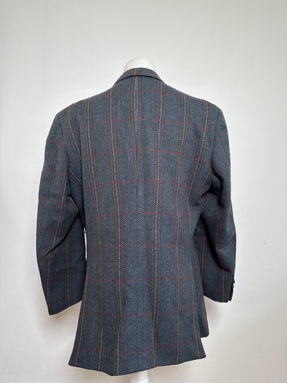 Vintage Balenciaga Houndstooth Wool Blazer Blue Grey Red M