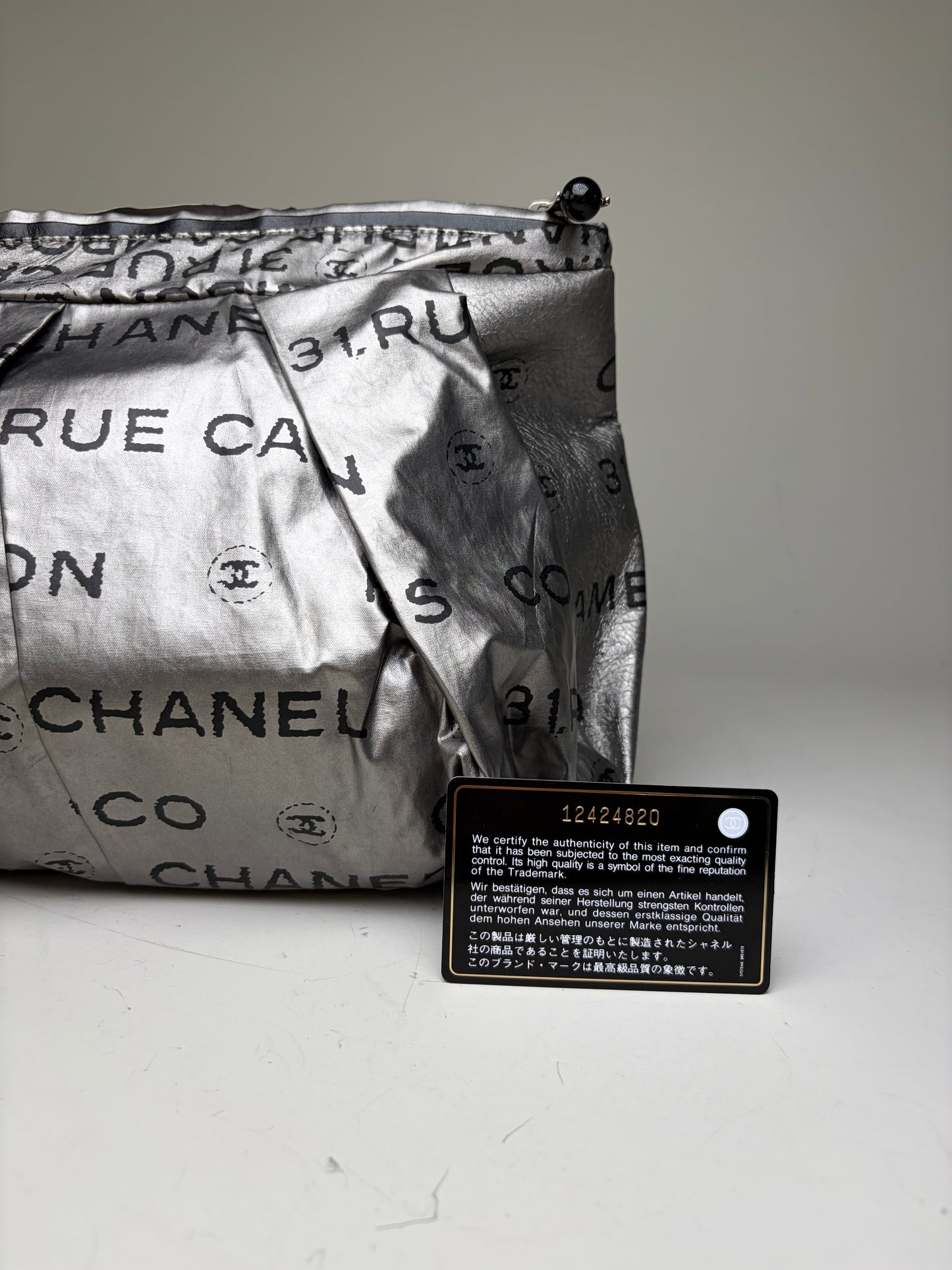 Vintage Chanel Metallic Nylon Clutch Bag Silver