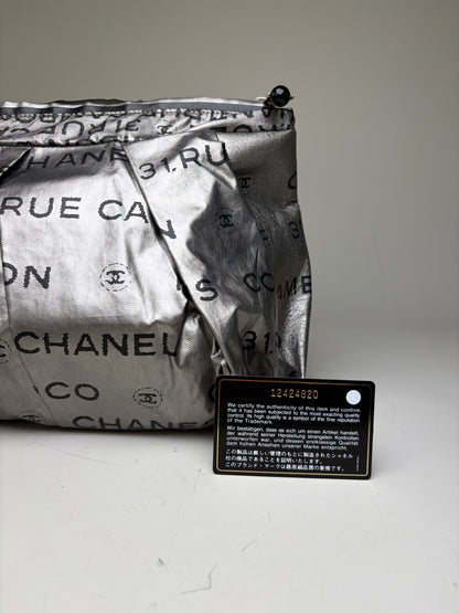 Vintage Chanel Metallic Nylon Clutch Bag Silver