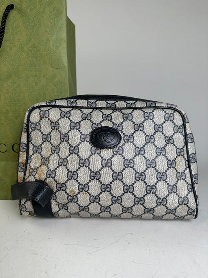 Vintage Gucci GG Supreme Cosmetic Case Beige Navy