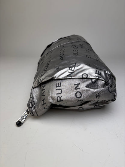 Vintage Chanel Metallic Nylon Clutch Bag Silver