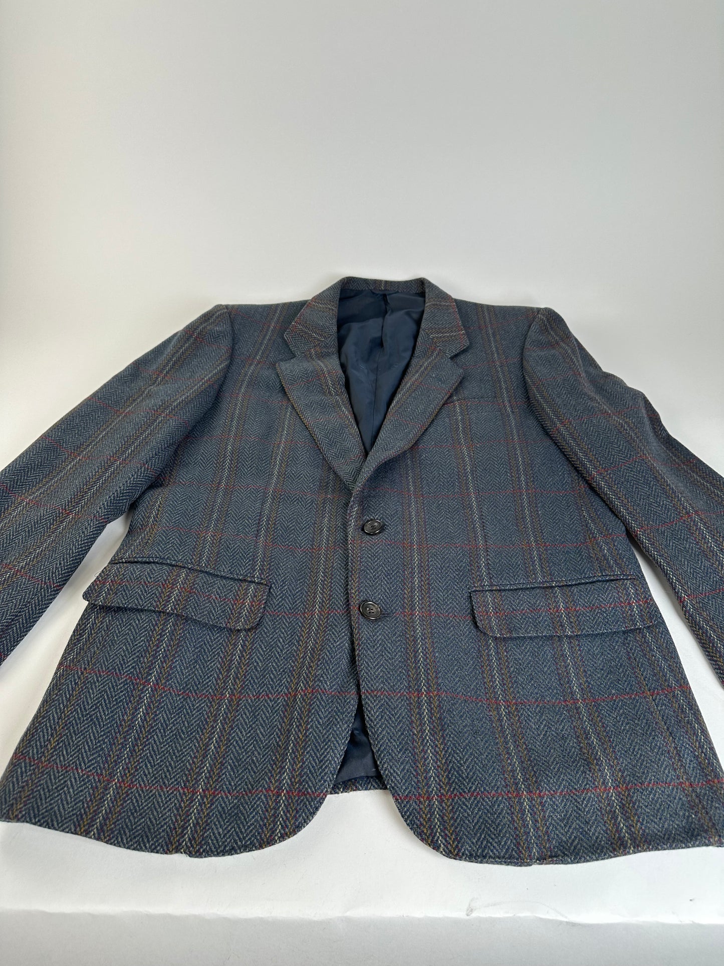 Vintage Balenciaga Houndstooth Wool Blazer Blue Grey Red M